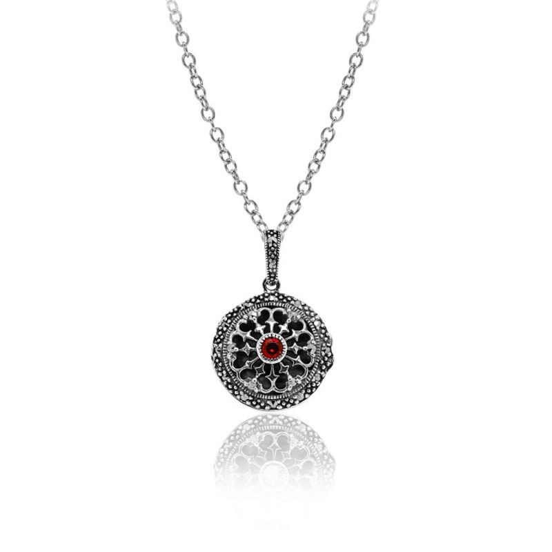 Sterling Silver Marcasite and Garnet Locket - 01P431GFA - Click Image to Close